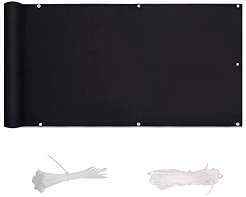 Sonnensegel, 1,1 x 6 m, wetterbeständig, für Hinterhof, Terrasse, Veranda, ideal für Balkon, Sichtschutz und Sonnenschutz, Schwarz