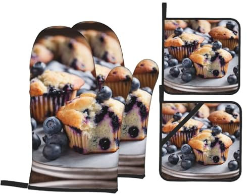 Blueberry Muffin 03 Lot de 4 maniques et maniques pour cuisine et décoration d'intérieur