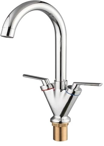 Spültisch-Mischbatterie, Mischbatterie, Chrom, Küchen-/Badezimmer-Spültischarmatur, Doppelgriff-Armatur, Deckmontage, Mischbatterie for heißes und kaltes Wasser/Silber