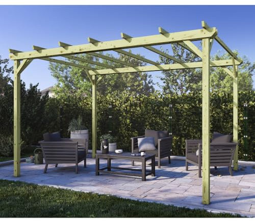 Pergola in legno 3x4 m per esterno e giardino, impregnato in autoclave, resistente agli agenti atmosferici, con kit montaggio, made in Italy