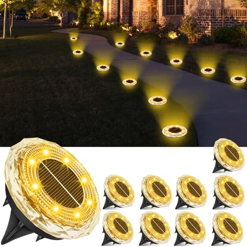 YIFMOO Solar Bodenleuchten Aussen, 12 Stück Solarlampen für Außen Garten, 8 LED Wasserdicht Boden Solarleuchten für Außen, Warmweiß Gartenbeleuchtung Solar für Garten Auffahrt Gehweg Terrasse Rasen