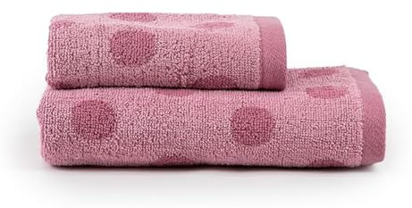 INTRECCI HOME Set Bagno Asciugamani Viso+Ospite, in Puro Cotone 450, 100x50 cm + 50x40 cm, Morbidezza Extra, Lavorazione Jacquard, Design a Pois, Elegante e Confortevole, Modello: Coriandolo