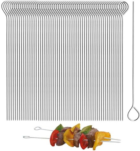 50 Pezzi Spiedini per Barbecue, 25 cm Spiedini Grigliati in Acciaio Inox, Spiedini BBQ, Spiedini per Barbecue Riutilizzabili, per Barbecue Grigliatura Carne Verdure Kabob