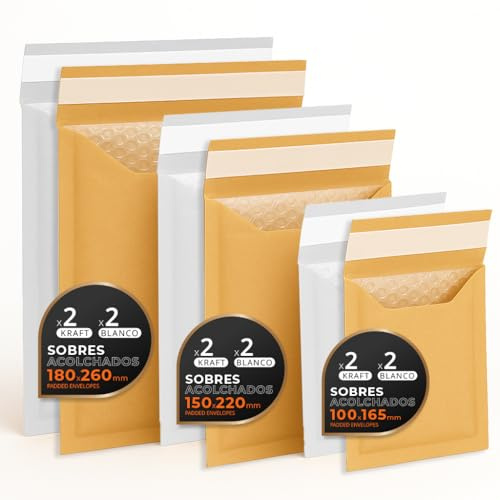 Buste Imbottite per Spedizioni, Multiformato (3 Misure), Kraft e Bianco Chiusura Autoadesiva Buste Carta con Interno Pluriball, Ideali per Spedizioni - Pack S - Ofituria (Kraft e Bianco, 12 buste)