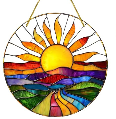 20 * 20Cm Large Large and Colourful Sun Suncatcher,Hanging Garden Ornaments,Ideal Suncatchers for Windows,Hanging Decorations for Home,Window Decorations,Stained Glass Window Hangings
