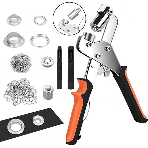 REDKNOT Ösenzangen Set Ösenpresse Austauschbar Zangekopf mit 600 Ösen (300pcs Ø6mm und 300pcs Ø10mm), Magnetische Ösenstanze aus Kohlenstoffstahl Lochzangen Kit für Leder Planen Stoffe und Gürtel