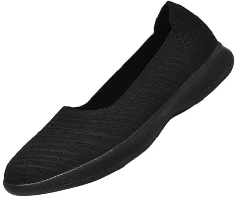 konhill Loafers for Women's Casual Fashion Flats Comfortable Mesh Slip-on Walking Shoes Wide 4UK All Black