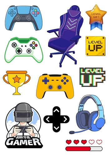 Edible print A4 Gamer theme Cake topper set cake decorations wafer/icing paper UNCUT - Birthday/Retirement - console - gaming controller (wafer card)