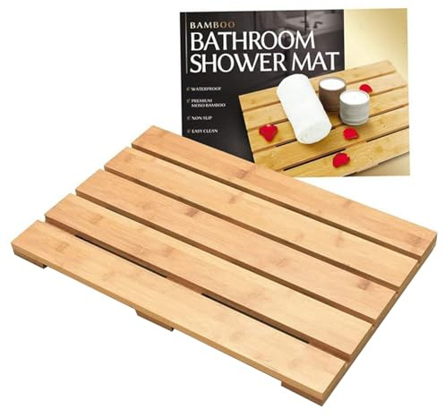 Tappetino da bagno in bambù, 19.7x13 tappetino da doccia in bambù non slittamento, bagno impermeabile con fori di scarico, doccia esterna interna per spa, sauna, piscina