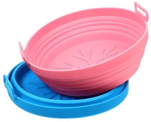 NOLITOY 2pcs Silicone Pot for Air Fryer Non Stick Air Fryer Silicone Liners Reusable Baking Pads Foldable Blue and Pink Accessories for Household Cooking