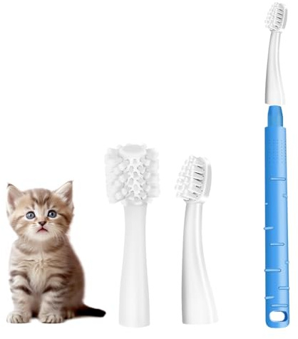 Cat Toothbrush, Soft-Bristled Toothbrush Kit for Small to Medium Cat, with Premium Non-Slip Handle and 2 Replaceable Heads (Cats)