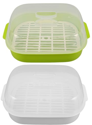 MUELODSIC Lot de 2 Cuiseurs Vapeur Micro-Ondables Rectangulaires 35L en Plastique Alimentaire avec Couvercle Paniers Vapeur pour Légumes et Poissons Cuisson Saine et Grosse Capacité