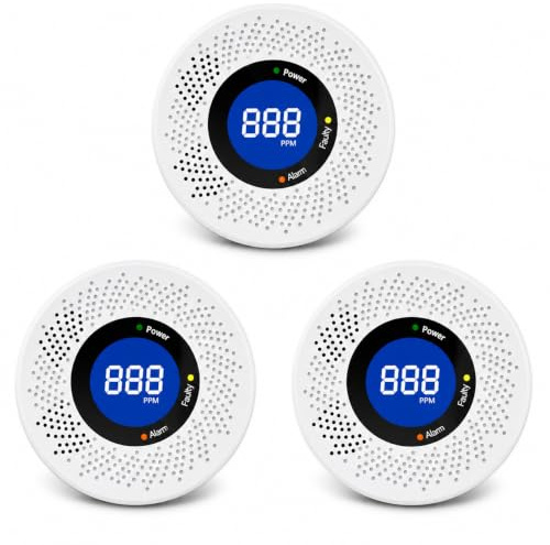 3-Pack Carbon Monoxide Detector, Carbon Monoxide Alarm with LCD Display & Low Battery Warning, 85dB Loud Carbon Monoxide Alarms for Home, Car & Motorhome – Battery Operated, Easy to Install