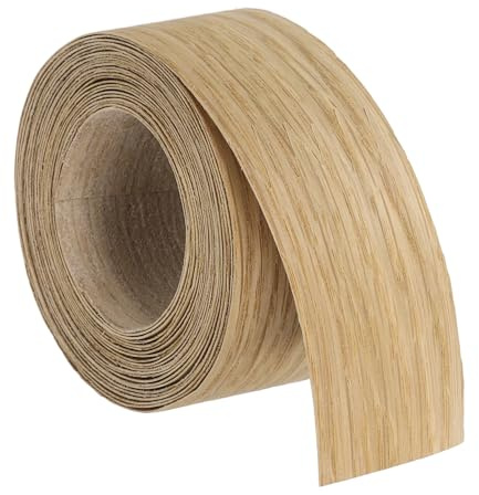 sourcing map 3.8cm x 4.6m Wood Veneer Edge Banding, Pre-Glued Flexible White Oak Edging Strips, Iron on with Hot Melt Adhesive Wood Tape for Cabinet Repair and Furniture Restoration