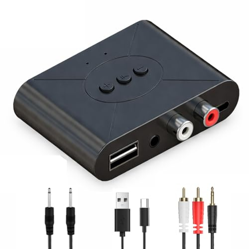 Bluetooth 5.3 Audio Adapter Empfänger AUX RCA Cinch USB Stromversorgung | Kabelloser Bluetooth Receiver für Aktivlautsprecher Verstärker Stereoanlage und Autoradio