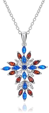 Sterling Silver Damkors Naturlig Granat Vitguldpläterad 18 Inches Water Wave Chain Crucifix Smycken, Silver,