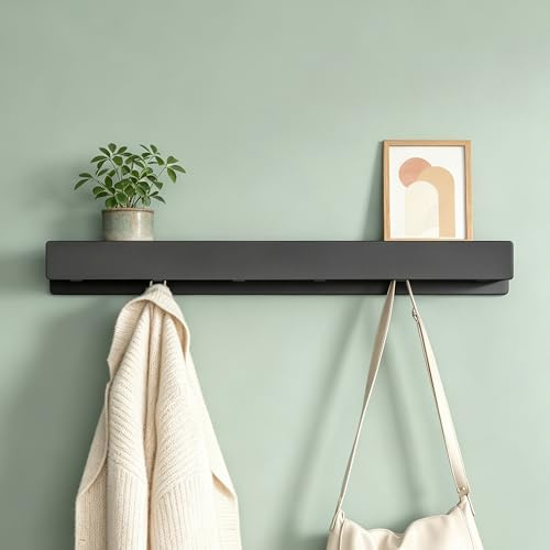 Mai & Mai Wandgarderobe mit Ablage und 6 Haken, Garderobenleiste 60cm