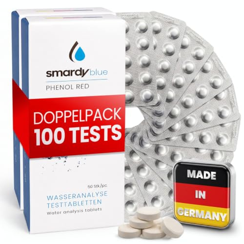 Smardy 100 Fenolröda Testtabletter Fotometer, Provkompresser För pH-värde | Hundra tester för elektroniska fotometrar, regelbunden kontroll av pH-värdet för poolvatten och spa