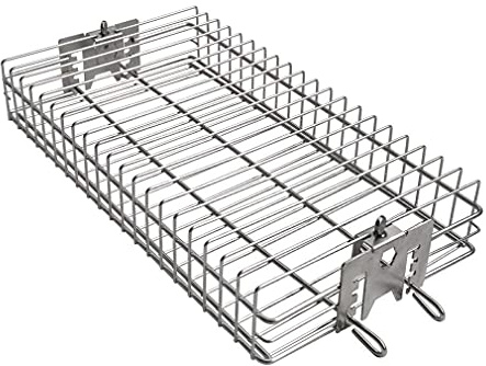 onlyfire 6042 Chrome Plating Steel Flat Grill Rotisserie Basket for Most Grills, Fits 1/2 Hexagon, 3/8 Hexagon, 3/8 Square & 5/16 Square Spit Rods