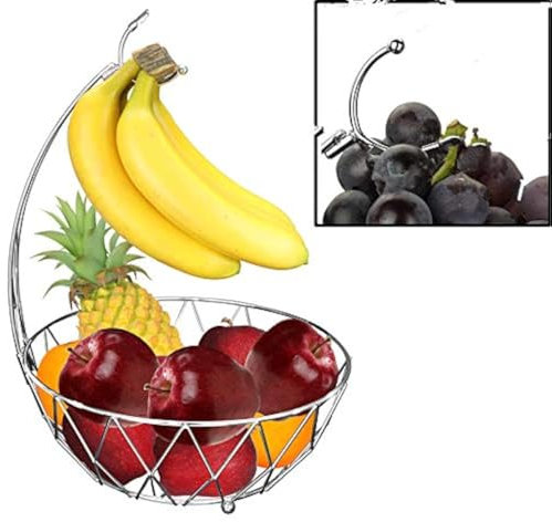 DongJiang Roselife bananenhalter,Grape obstkorb，Metall obstkorb,Obstkorb,faltkorb,bananaen Stander,Obst Aufbewahrung Silber Schüssel (Silver)