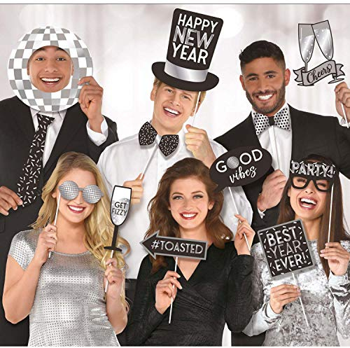 Amscan 3900425 - Fotorequisiten-Set Silvester, 12-teilig, Schilder, Photo Kit, Fotobox, Neujahr, Jahreswechsel
