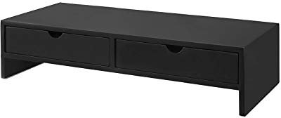 SoBuy Schreibtisch Organizer, Monitorständer mit 2 Schubladen, Monitorerhöhung für Schreibtisch, Monitor Ständer, Bildschirmerhöhung, Büro Organizer, Schwarz, 47x11x18cm BBF02-SCH