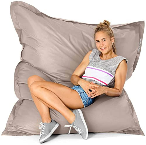 Green Bean Outdoor Sitzsack XXL 140x180cm 380 Liter Kinder & Erwachsene Bean Bag EPS Perlen Füllung Riesensitzsack Groß Liegekissen Waschbar Wetterfest Lounge Chair Sitzkissen Bodenkissen Dunkelbeige