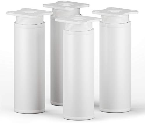 sossai® MFR1 Designer Furniture Feet Height Adjustable Set of 4 Round Profile Diameter 40 mm Colour: White Height: 120 mm (+20 mm) Material: Aluminium | Wood Screws Included