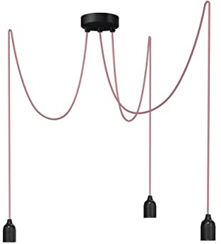 Relight Pendelleuchte 3-flammig Kraken (höhenverstellbar), E27 Lampenfassungen aus Bakelit, 3x 1.5 Meter Textilkabel Rosa