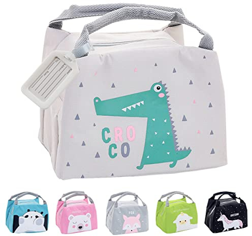 Hillylolly Cartoon Lunch Bags for Women, Thermo Tasche Mini, Isolierte Lunch Tasche Damen, Kühltasche Mini, Lunchtasche Kinder Isoliert, Für Schule Picknick Lunch Reisen (Grau)