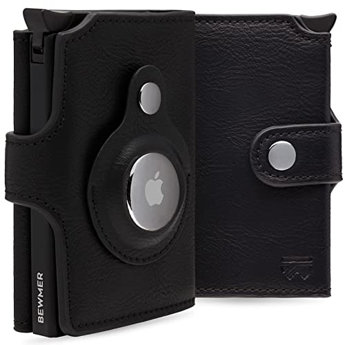 BEWMER 2 korthållare plånbok för män och kvinnor med plånbok | Minimalistisk plånbok kreditkortshållare (RFID-skydd), sedlar och mynt, Air Tag Svart