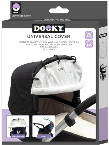 Dooky - Sonnenschutz für Kinderwagen, Buggy & Babyschale - Tuscany Weiss - Sonnensegel Wetterschutz, Windschutz und Regenschutz Kinderwagen Sonnenschirm Buggy - Baumwolle - LxBxH = 26x3x18 cm