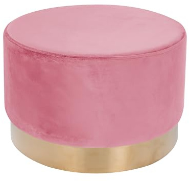 Qiyano Hocker Schminktisch Pouf Samt Sitzhocker in verschiedenen Größen und Farben mit Gold abgesetzt für Wohnzimmer Schlafzimmer oder Ankleidezimmer, Groß Rund, Farbe: Rosa