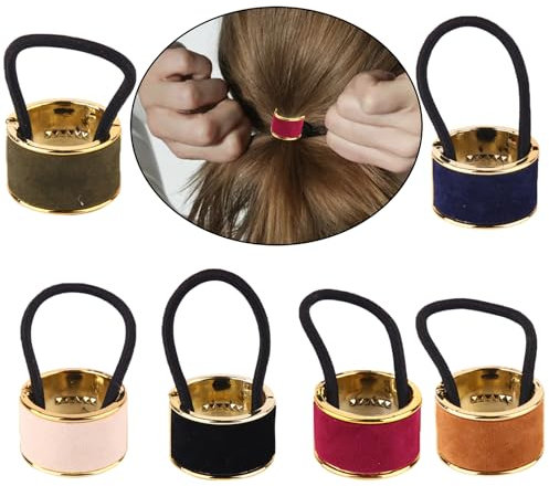 6 Stücke Schnalle Halter Haargummi, Mode, Haargummi Metall Ring, Pferdeschwanz Kreis Haarband, Geeignet für Alltags, Reise, Party, Modefotos Usw (6 Farben)