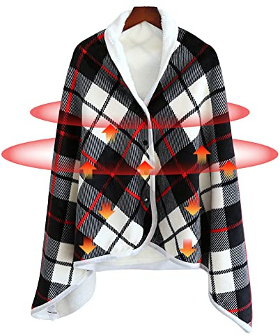 Elektrisch beheizter Schal mit USB-Anschluss, Fleece, tragbar, beheizte Decke, bequemer Poncho für Zuhause, Büro, Outdoor, Reisen, 3 Temperaturstufen und Timer (140 x 80 cm)