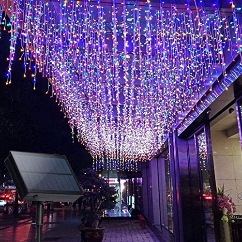 QQY Solar Curtain Light, 3m x 2m 200 LED 8 Modes Remote Control Waterproof Solar Fairy Lights Outdoor Curtain String Lights for Gazebo Patio Party Festival Decorations (Colorful)