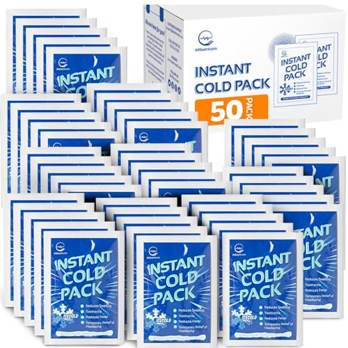 Instant Ice Cold Pack (6” x 4.5”) - 50 Packs Disposable Instant Ice Packs for Injuries | Cold Compress Ice Pack for Pain Relief, Swelling, First Aid, Toothache, Athletes & Outdoor Activities