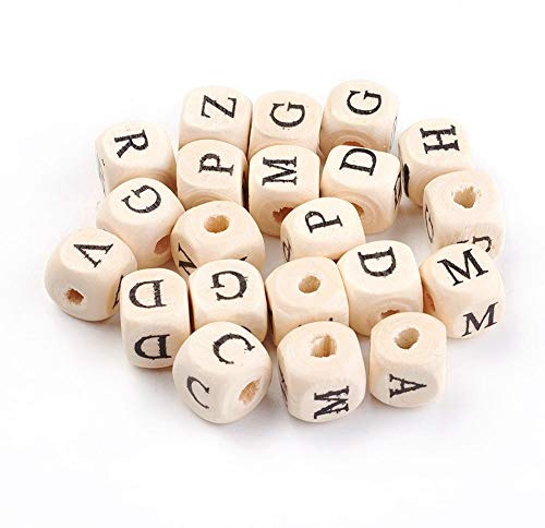 Perlin Buchstabenperlen Holz 10 mm Buchstabenwürfel 4 mm Loch 100 Stück Alphabet Perlen ABC DIY Bastelset Namensperlen Schmuck Basteln Kinder