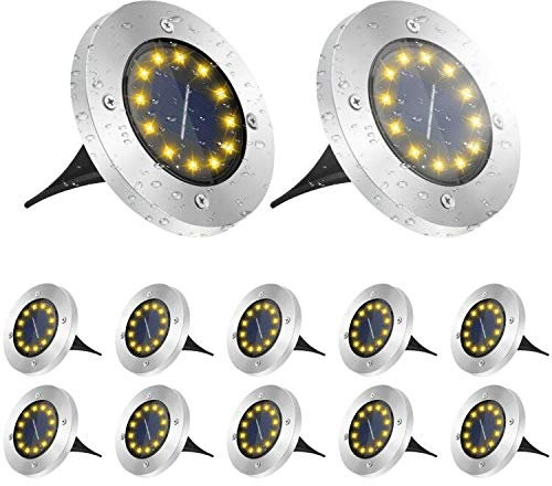 GREPRO Garten Solarleuchten für Außen 12 Stück, 12 LEDS Solar Bodenleuchten Aussen, IP65 Wasserdicht Solarleuchten für Außen für Rasen/Auffahrt/Gehweg/Patio/Garden Solarleuchte