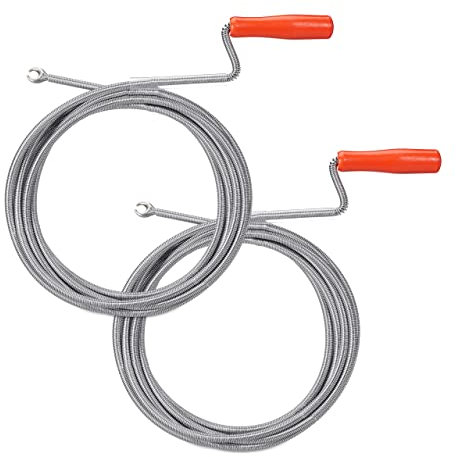 Relaxdays Set de 2 Desatascadores de Tuberías con Garra, Limpieza Mecánica de Cañerías, WC, Ducha, Lavabo, 9 mm x 5 m, Plateado