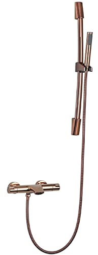 SWHC Système de Douche, Thermostatique 2 Fonctions Mitigeur Douche avec Douche à Main, Robinet de Baignoire, Tuyau de Douche, Laiton Colonne de Douche pour Douche Baignoire Or Rose