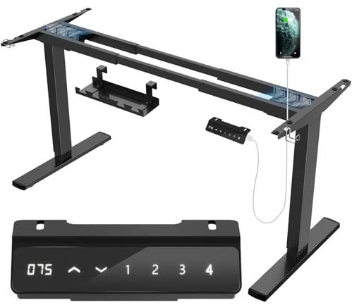 JUMMICO Dual-Motor Tischgestell Höhenverstellbar mit USB-Buchse und Kabelwanne, Elektrisch Höhenverstellbarer Schreibtisch Gestell mit Rollen (Schwarz)
