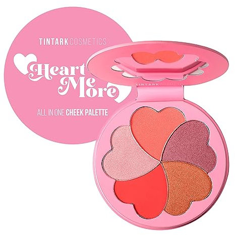 TINTARK Heart Me More Rouge-Palette, Bronzer-Rouge- und Highlighter-Palette, Wangen-Rouge-Make-up, talkfrei, leuchtend rosa Rouge-Puder, rosa-lila Rouge-Palette, pfirsich-orange glänzender