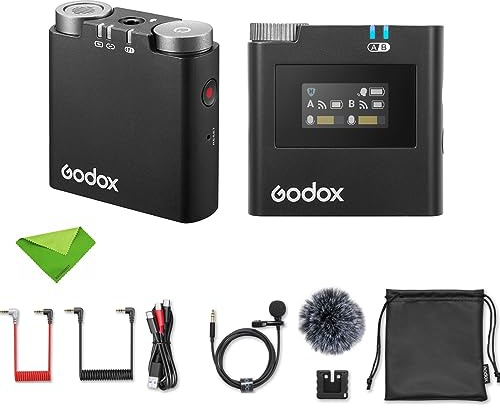 Godox Virso S M1 Microphone Lavalier sans fil pour appareils photo Sony, microphone 2,4 GHz Portée de 650 pieds (200 m), avec émetteur et récepteur pour YouTube Interview Video Podcast Vlog, etc.