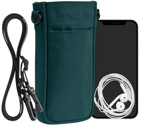 kwmobile Handytasche für Smartphones XXL - 7 - Canvas Handy Hülle mit Band - Handy Tasche mit Handykette 16,5 x 10 cm Innenmaße - Azurblau