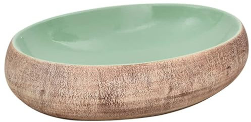 vidaXL Vasque à Poser, Évier de Salle de Bain avec Trou de Vidange, Lavabo avec Motifs Toilette Salle d'Eau, Vert et Marron Ovale 59x40x15 cm Céramique