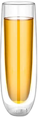 Skyvov Flûte à champagne en verre borosilique de 150 ml, double paroi isotherme, résistance à la saleté, réutilisable, pour vin, champagne, cocktails, mariages et occasions spéciales