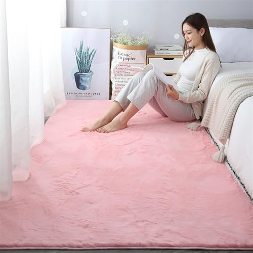 ZWPILY Hochflor Teppich, Einfarbig, Flauschiger Langflor Teppich, Shaggy Flokati, Rechteckig, Pflegeleicht, Wohnzimmerteppich - Fellteppich - Modern Kunstfell Carpet für Schlafzimmer,Rosa,200x300 cm
