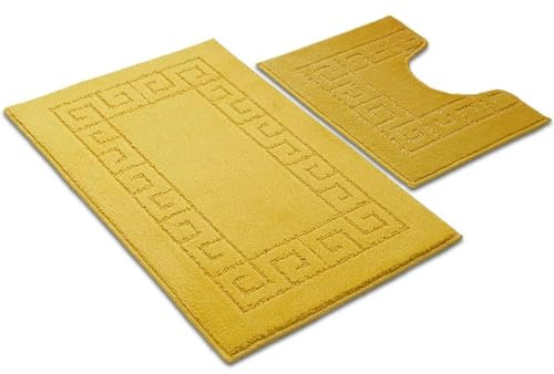 Ambience Products Rutschfestes, weiches und waschbares Badematten-Set, schnelltrocknend, saugfähig, Duschvorleger und Podest, 2 Stück (gelb)