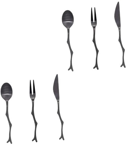 MAGICLULU 6stücke Teiliges Besteckset Aus Im Vintage Baumzweig Design Löffel Und Fruchtgabel Für Eleganten Einsatz Zu Hause Restaurant Schwarz